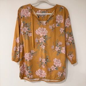 Carbon 2 Cobalt Floral Cotton Tunic Women S Mustard Yellow Split Neck | Boho